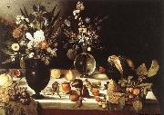 unknow artist A Table Laden with Flowers and Fruit France oil painting reproduction